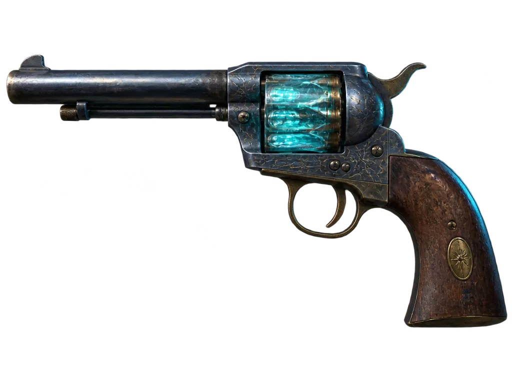 Revolver Ruth dengan silinder starglass enam kamar di atas plat batu gurun